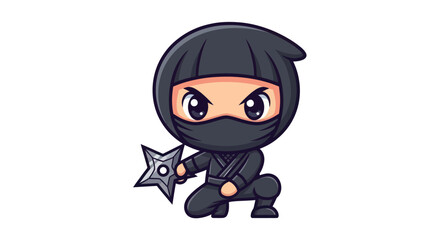 Cartoon Ninja Character Holding a Shuriken Star.