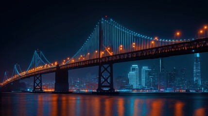 Naklejka premium Bridge over a river with lights on it