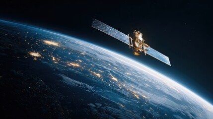 Obraz premium satellite orbiting earth at night