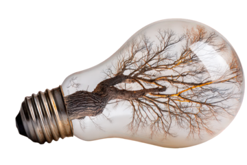 Tree Branches Inside Lightbulb on Transparent Background