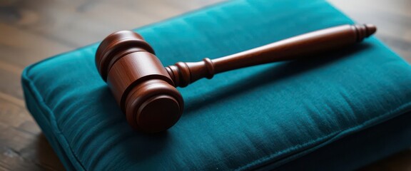  Cherry Wood Gavel on Teal Cushion, A Minimalist Approach to Justice