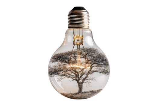 Tree Inside Light Bulb on Black Background