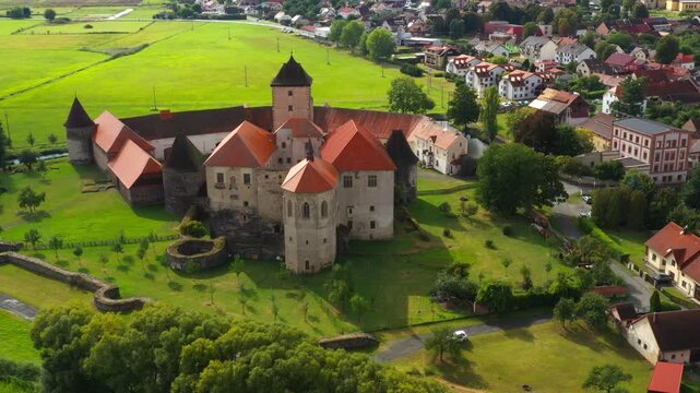 The town of &Scaron;vihov with a medieval castle in the &Scaron;umava foothills. Czech Republic, Central Europe.