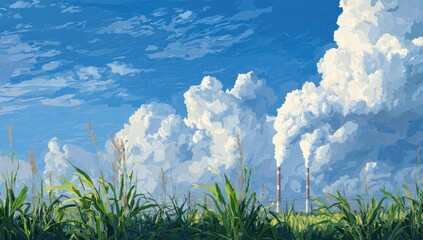 Lush green field meets a vibrant, cloudy sky