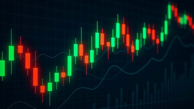 Dynamic Financial Market Analysis Global Trading Trends Illustrated by Vibrant Candlestick Charts Showcasing Price Movements and Investment
