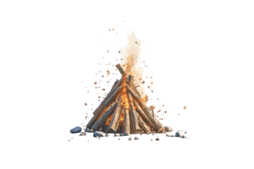 Fiery Bonfire with Embers and Sparks Against Black Background
