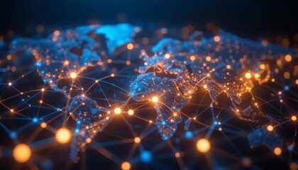 Global network connections illuminate the planet, symbolizing digital communication and worldwide data flow