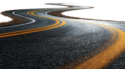 Winding Asphalt Road at Night with Yellow Lines