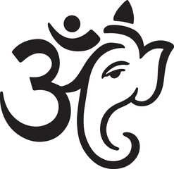 Silhouette of Om symbol with Ganesha outline icon, ideal for spiritual and religious designs.