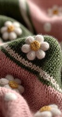 Knitted garment, flower detail, soft colors