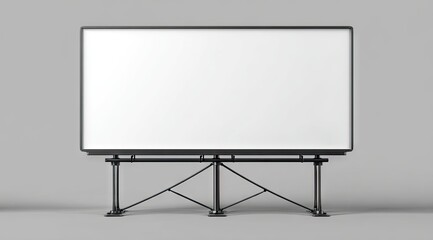 A large, blank billboard on a simple, black, metal stand against a grey background; ready for advertisement