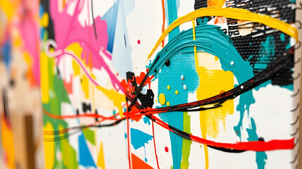 Colorful abstract canvas detail. Artwork at studio.