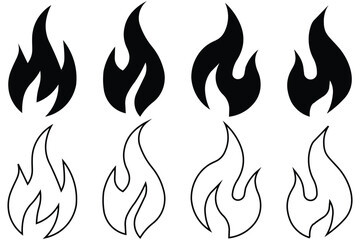 set of fire icons collection vector illustration. illustration of fire icon, fire icon. outline and filled vector illustration. fire symbol Line art editable icon, Fire flame icon vector design symbol