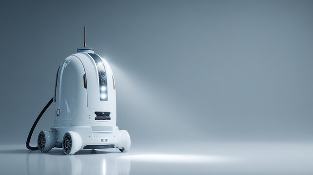 White robot on reflective surface - Powered by Adobe