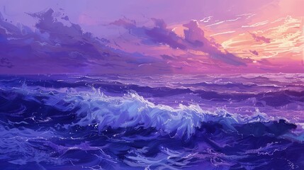 Fototapeta premium Beautiful ocean waves under a pastel sky create a serene and calming scene