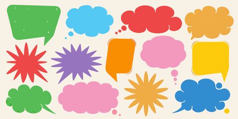 Fototapeta premium Collection of colorful hand drawn speech bubbles and thought clouds in various shapes and sizes