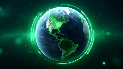 Futuristic Digital Earth with Glowing Data Rings