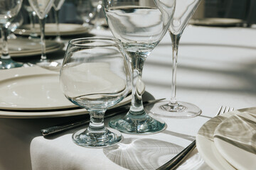Elegant table setting with various glassware for special occasion