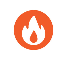 A simple graphic of a white flame icon inside an orange circle, representing energy.