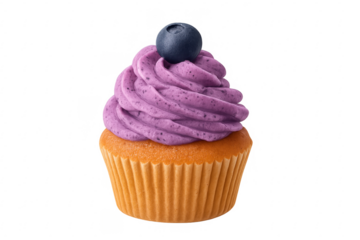 Delicious blueberry cupcake with purple frosting on transparent background