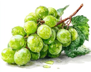Fototapeta premium Watercolor painting of a bunch of green grapes