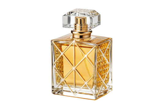 Elegant luxury crystal perfume bottle with golden fragrance for sophisticated style and fashion