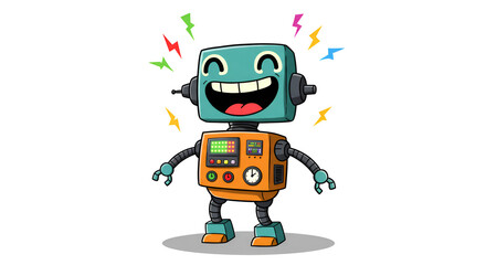 Cute Happy Robot Character Cartoon with Bright Colors and Smiling Expression