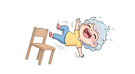 Cute Young Child Falling Off Chair Laughing in Playful Cartoon Style
