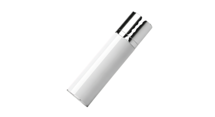 White cosmetic bottle with silver cap isolated on a transparent background