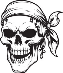 Pirate Skull with Bandana: Intricate illustration of a skull adorned with a classic bandana, exuding a sense of adventure and a hint of danger.