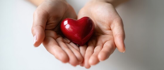 Fototapeta premium The heart held gently in two caring hands symbolizing love and affection.