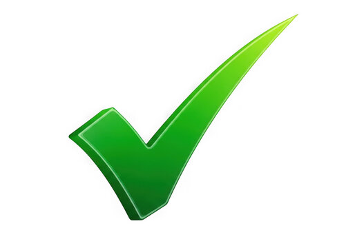 Bright green check mark symbol for success and approval on a dark canvas transparent background