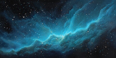 Fototapeta premium Deep space nebula with swirling azure clouds and scattered stars