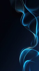 Abstract wavy blue light streaks flow vertically against a dark backdrop, creating a wispy, ethereal effect with glowing edges and smooth gradient transitions
