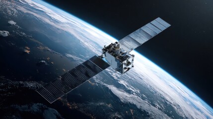 satellite orbiting earth nighttime view