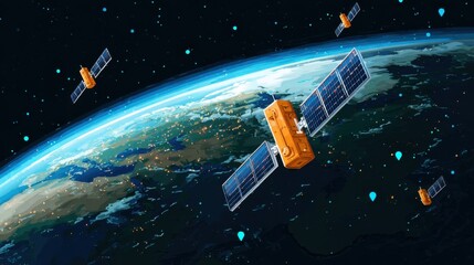 satellites orbiting earth at night