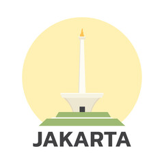 Jakarta Monas Flat Vector Design Illustration. National Monument of Indonesia the Landmark of Jakarta City. Monumen Nasional Jakarta Tugu Monas.