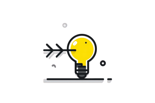 Yellow Lightbulb Blowing an Arrow on Dark Background