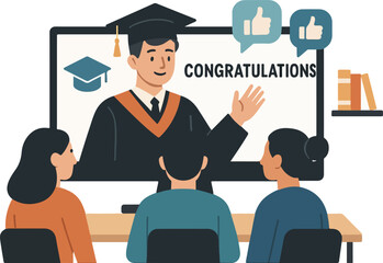 Virtual classroom congratulating graduate student Illustration