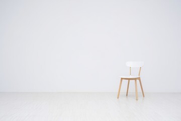 Minimalist Scandinavian Style Wooden Chair on White Background - Empty Space Concept