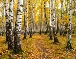 Fototapeta premium Autumnal birch forest path