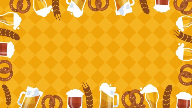 Festive Oktoberfest Border with Beer, Pretzels, and Sausages