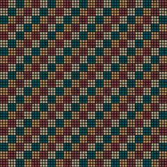 squares from hand drawn pixels. vector seamless pattern. blue, brown, green, maroon lines. repetitive background. modern decorative art. geometric fabric swatch. textile design template