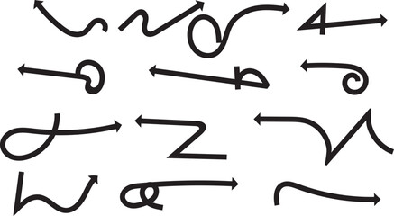 A vector collection of black and white arrows, signs, and icons for design and illustration