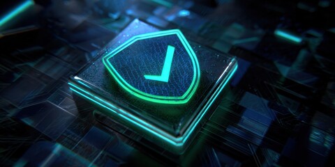 The digital shield icon representing cybersecurity and protection against threats.