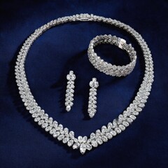 Luxury diamond necklace, bracelet, earrings set
