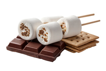 Fototapeta premium Delicious s mores with chocolate marshmallows and graham crackers recipe on transparent background