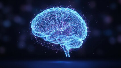 A glowing artificial intelligence digital brain made of circuits and light, floating as a futuristic hologram symbolizing neural networks and advanced machine intelligence.