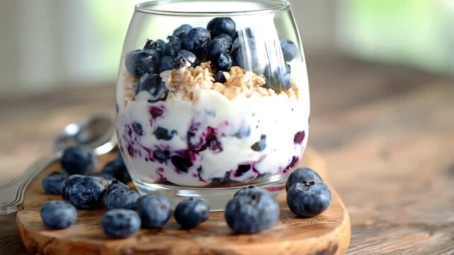 Blueberry yogurt parfait dessert dish