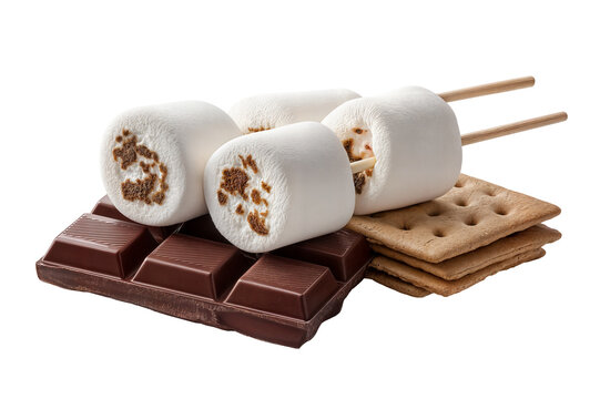 Delicious s mores with chocolate marshmallows and graham crackers recipe on transparent background